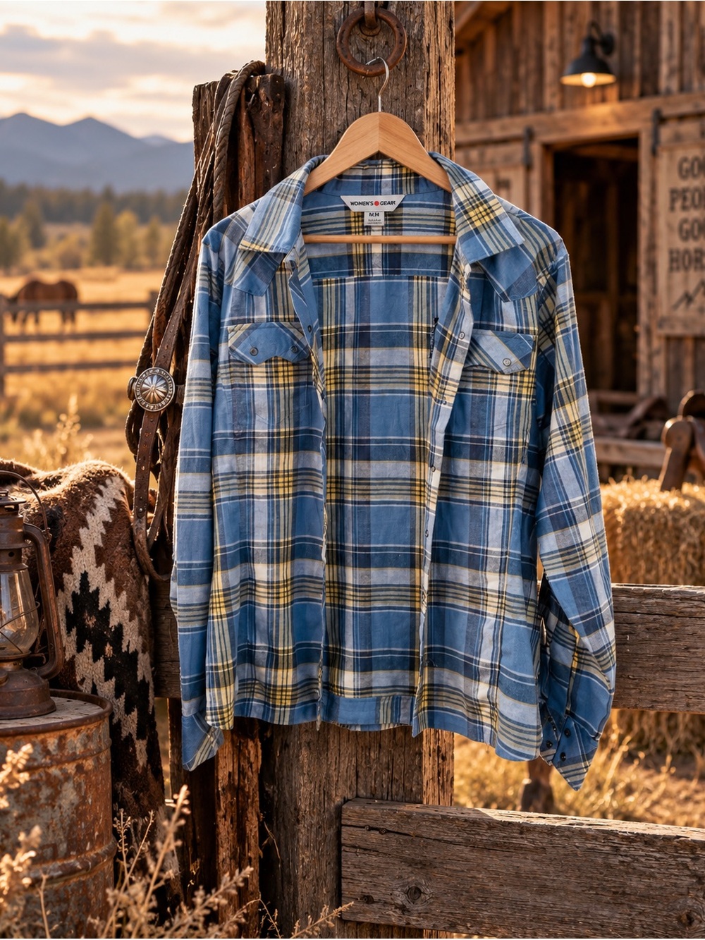 🐴Women’s Gear - Baby Blue Plaid Shirt